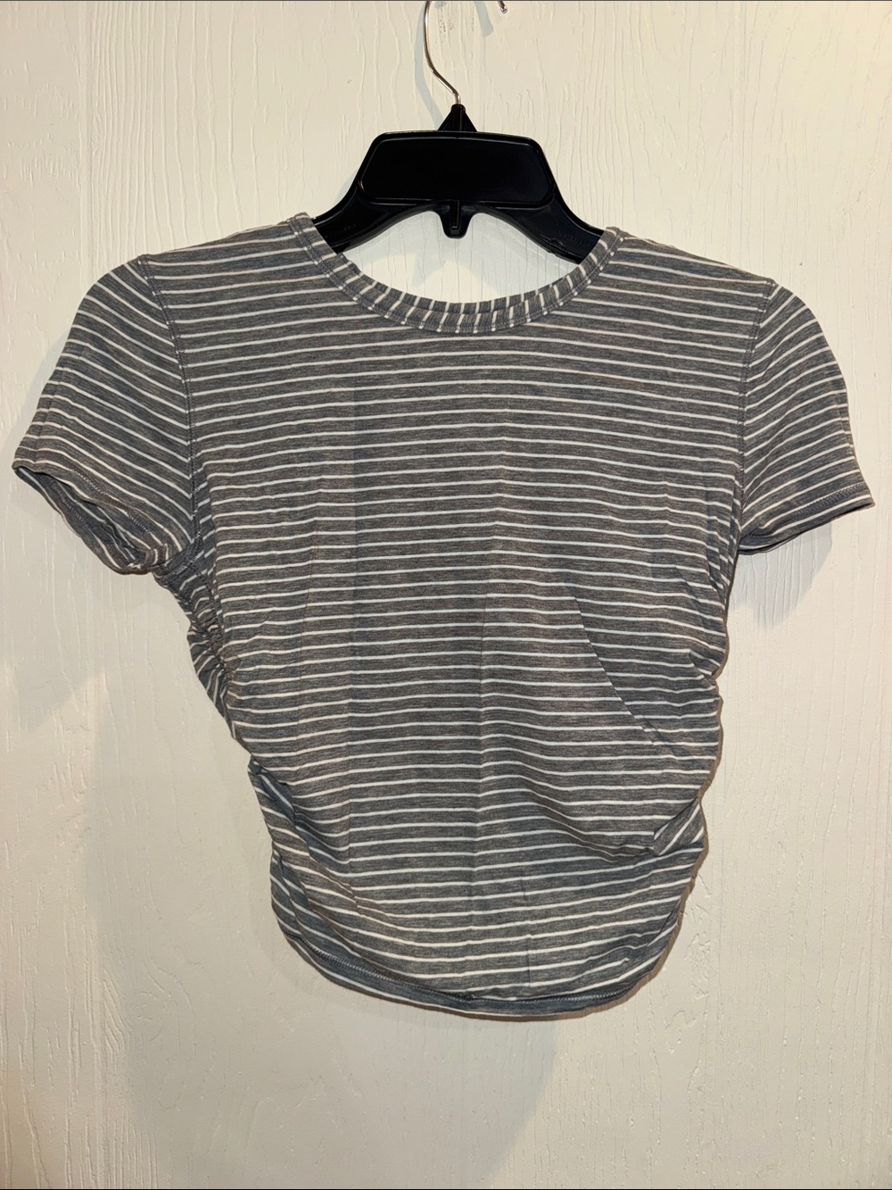 lululemon athletica Gray & White Striped Crop Tee